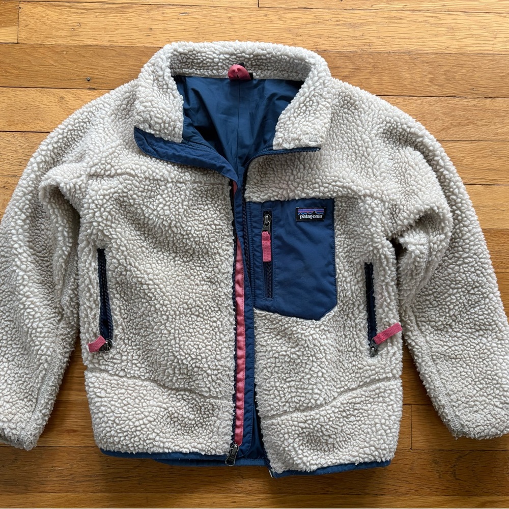 Patagonia Cream and Blue Kids Retro-X Fleece Jacket